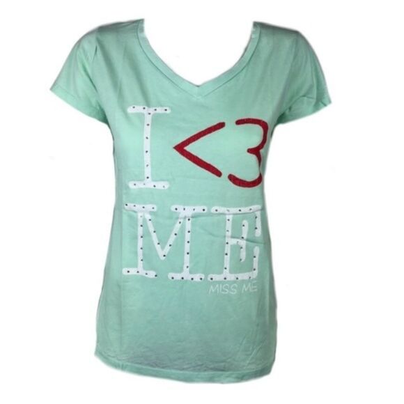 Miss Me Tops - Miss Me Turquoise 'I <3 Me' Tee